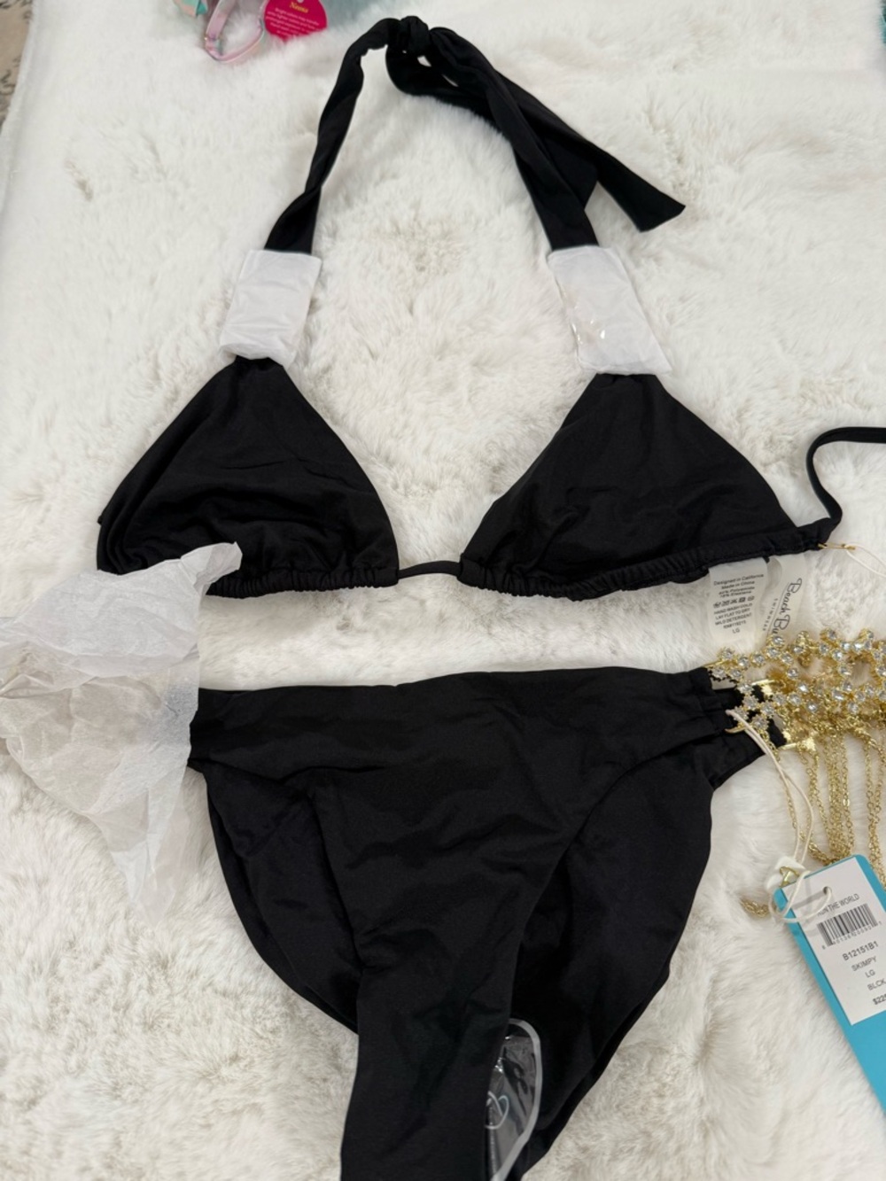 Beach Bunny Black Rhinestone Crystal Run the World Embellished Bikini Set - Picture 4 of 10